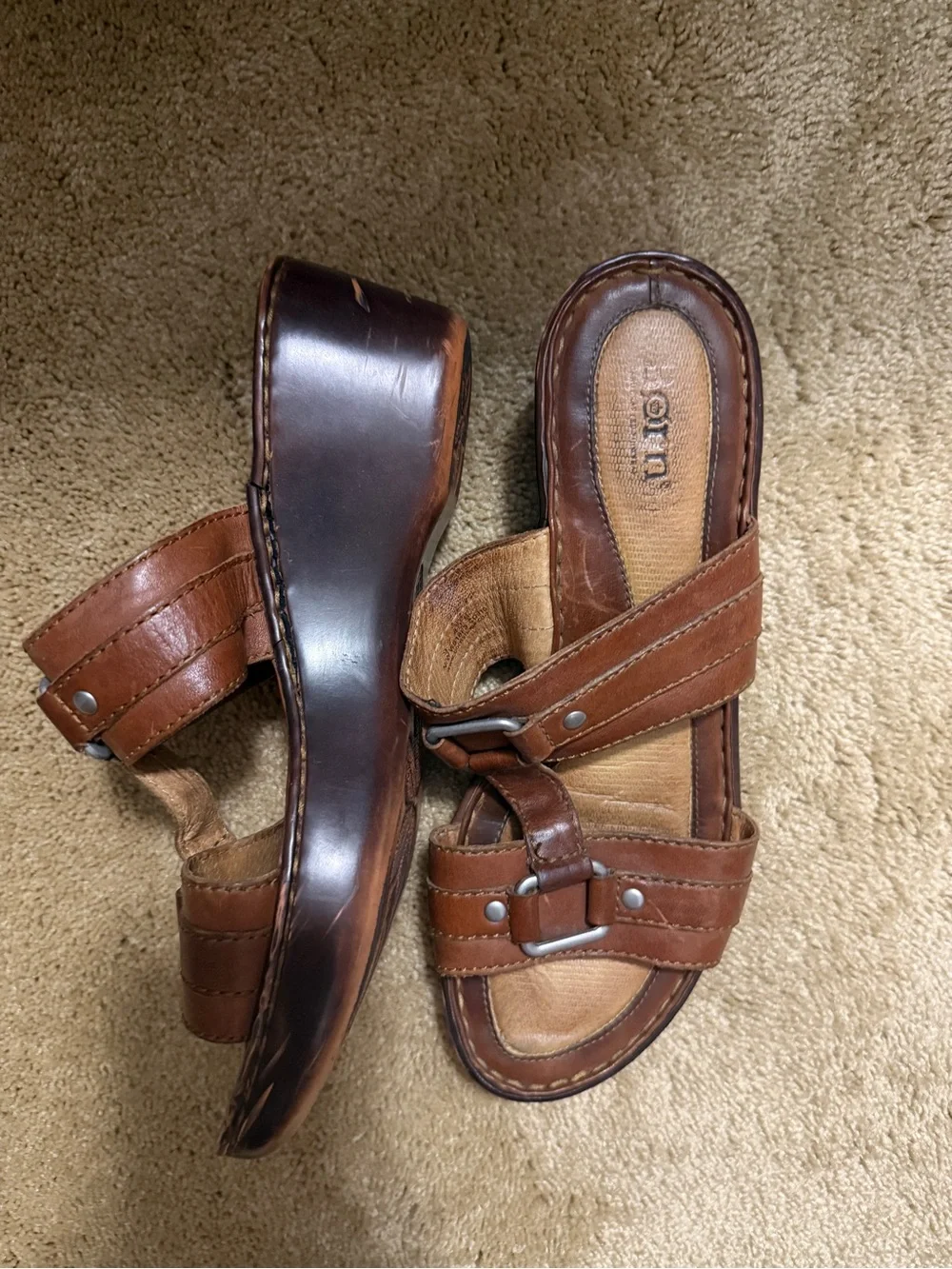Brown Leather Men’s Slide Sandals
